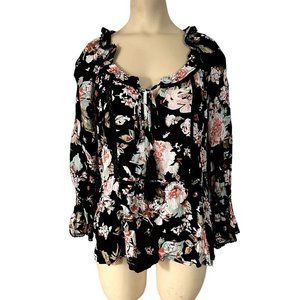 American Rag women's black long sleeve top size L floral pattern N
